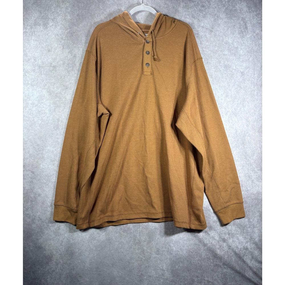 Duluth Trading Co Hoodie Mens 2XL Brown Waffle Knit Henley Relaxed Fit Pullover